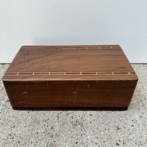 Wood Trinket Jewelry Box Inlay Stripes 6.75 x 3.75 x 2.5in Unique Hinges READ